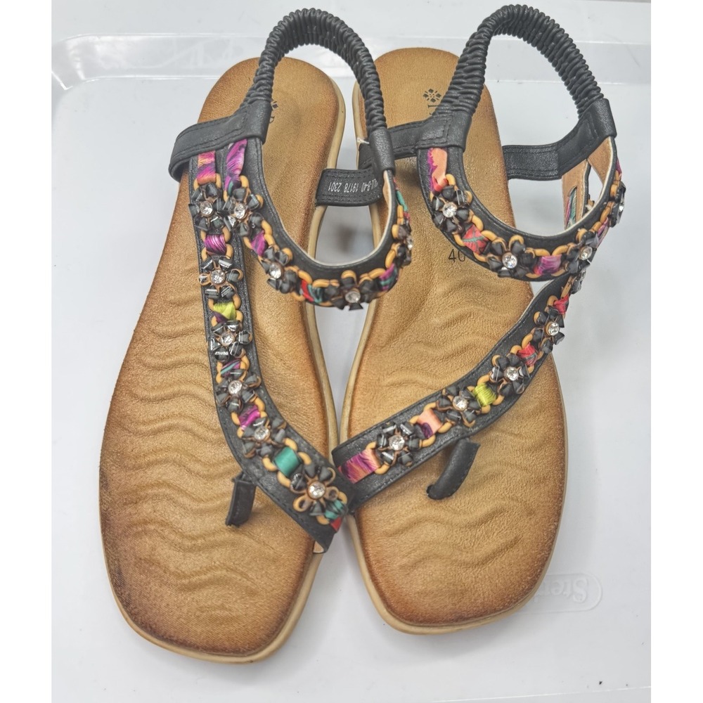Patrizia Spring Step Beaded Thong Sandals Stretch Back Sz EU 40 / US 9 Boho